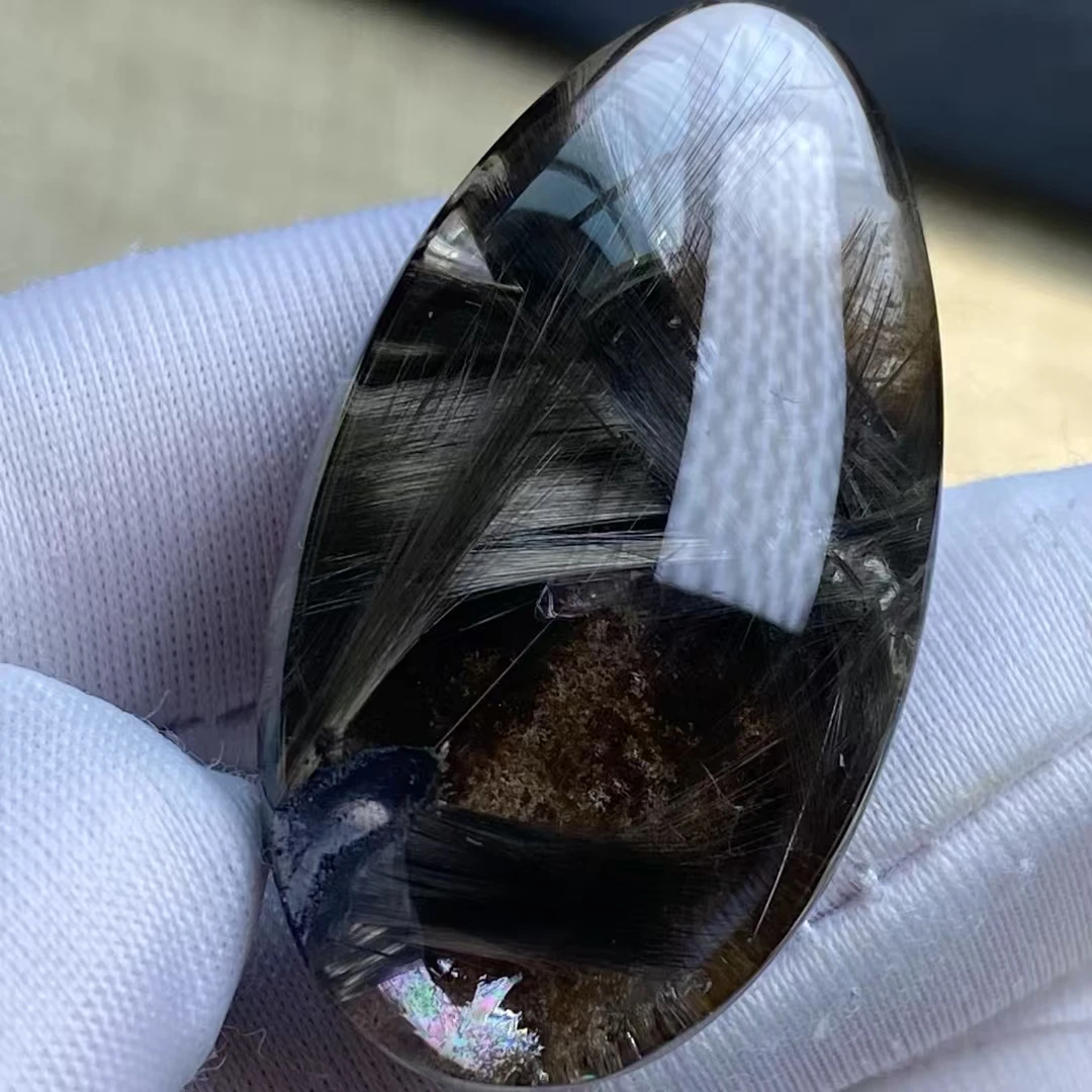 

Natural Brookite Platinum Black Rutilated Quartz Pendant 35*19*12mm Oval Big Women Men Bead Jewelry Fashion AAAAAA