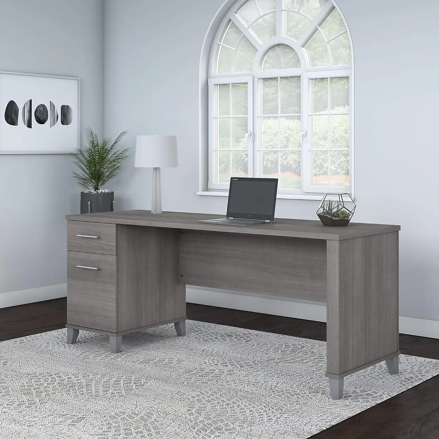 Computer Desk with Drawers Office Desk for Home Workspace in Platinum Gray 72W Large Desk