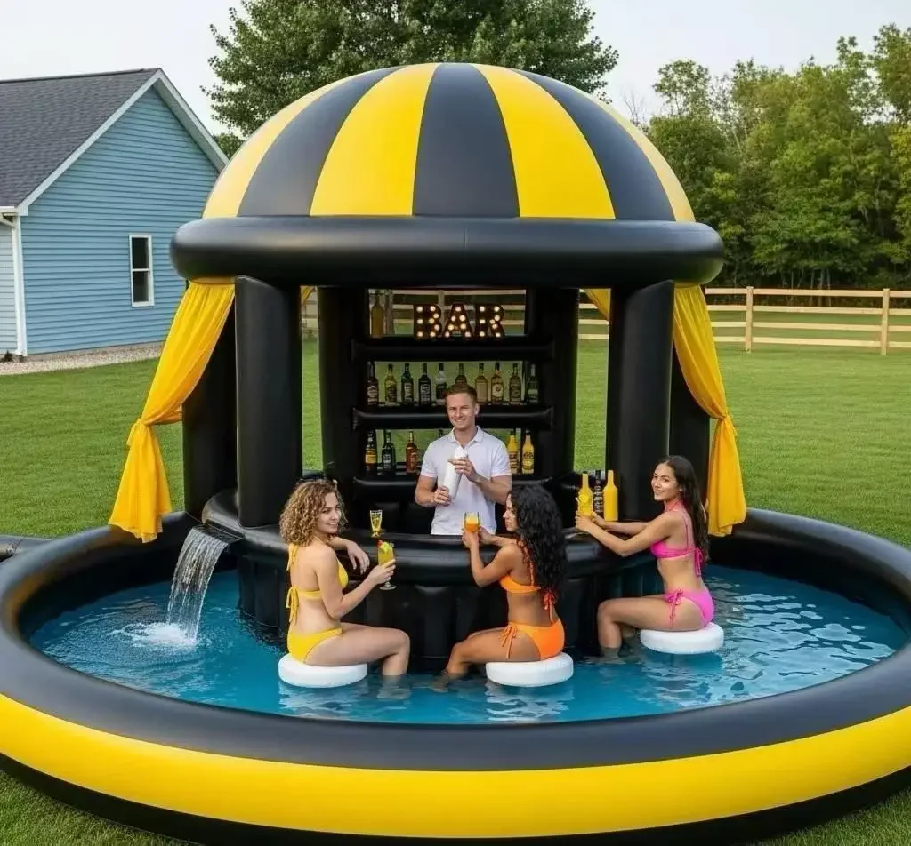Portable Inflatable Pool Bar Summer Outdoor Event Backyard Party Blow up Pub Swimming Pool Inflatable Water Bar With Air Seats