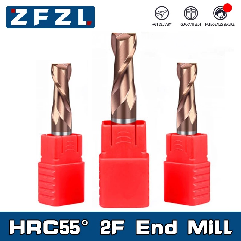 HRC55 Carbide End Mill 1 2 4 5 6 8 10 12mm 2Flutes Milling Cutter Alloy Coating Tungsten Steel Cutting Tool CNC maching Endmills