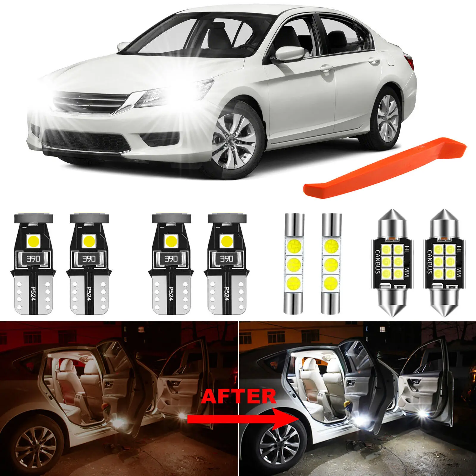 Winetis 13Pcs 6000K White LED Bulbs Interior Light Package Kit for 2003-2012 Honda Accord + Free Tool