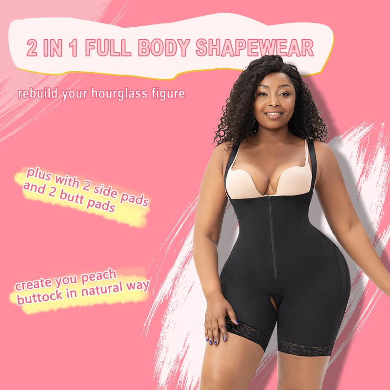 Compression Tummy Control Body Shaper Women 4pcs Removable Padded Butt Lifter Shapewear Shorts Fajas With Open Crotch Design