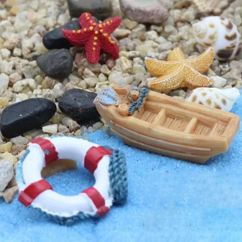 3pcs Garden Ornaments Miniature Boat Ocean Beach Resin Craft Micro Lands Cape Decorations