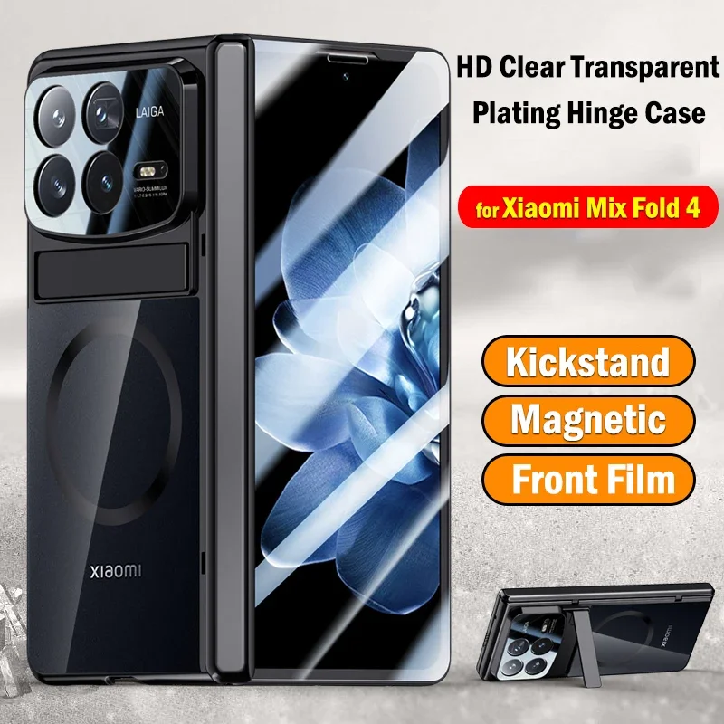 

HD Clear Plating Hinge Funda for Xiaomi Mix Fold 4 Case Magnetic Wireless charge cover for Xiaomi Mix Fold 4 Stand case & Film