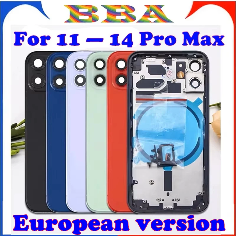 

1pcs Unibody Glass Door Chassis For iphone 11 12 13 14 Pro Max Replacement Back Housing with Middle Frame Back Cover Glass Case