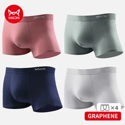 MiiOW 4Pcs Cotton Men's Panties Breathable U Convex Bag Crotch Underpants Graphene Antibacterial Men Underwear Man Boxers Briefs