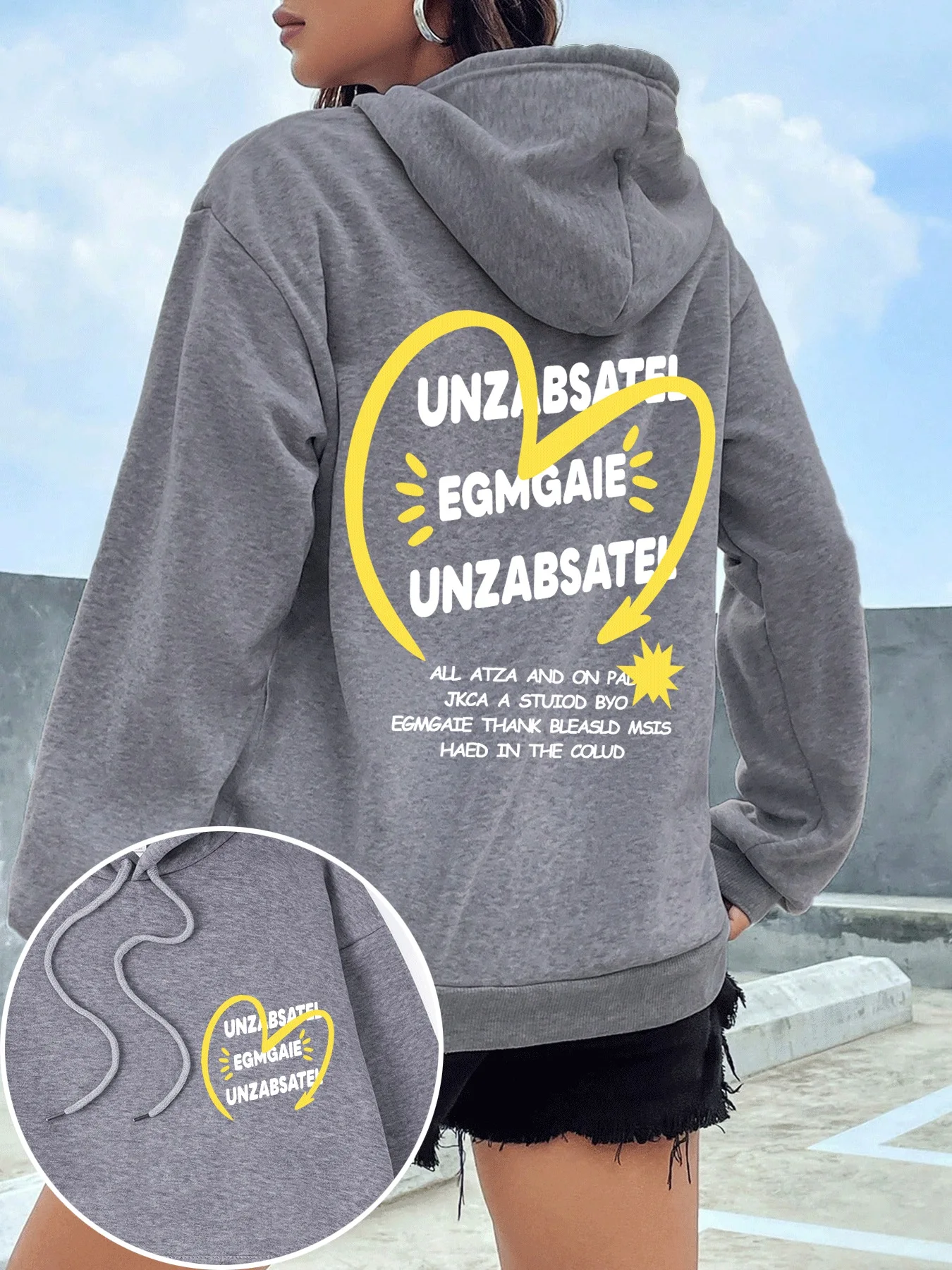 

Женские толстовки с желтым сердцем и буквенным принтом, универсальная флисовая толстовка с карманом в стиле хип-хоп, осенняя уличная женская одежда