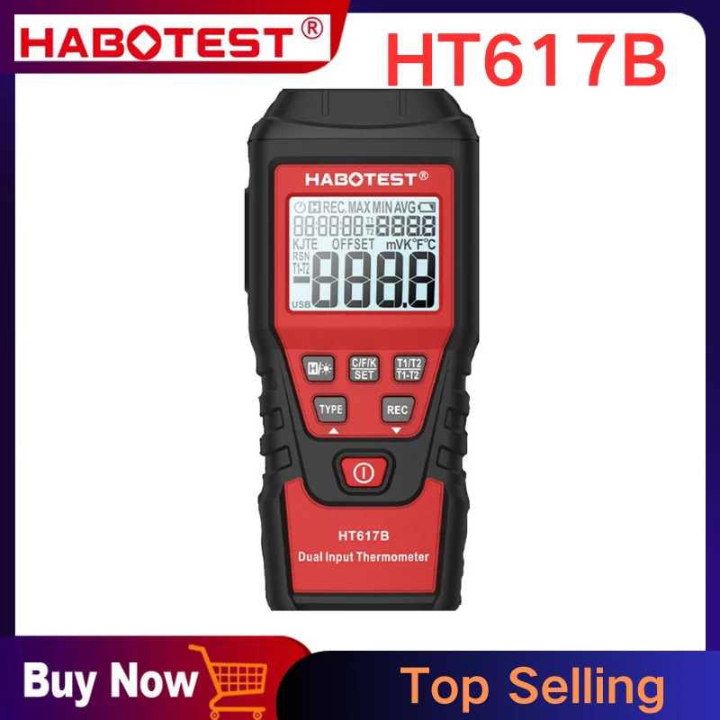 

HABOTEST HT617B зонд термопары цифровой термометр двухканальный портативный тестер температуры измеряет температуру жидкости
