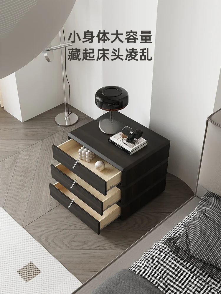 Bedside Table Simple Rotatable Bedside Cabinet Smoked Wood Color Advanced Sense Bedroom Cabinet