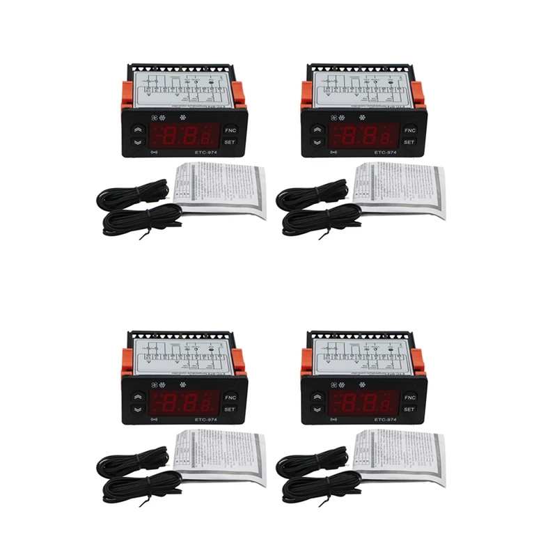 

4X ETC-974 Digital Temperature Controller Microcomputer Thermostats Thermostat Refrigeration Alarm 220V NTC Sensor