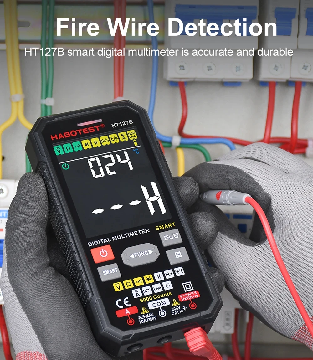 HT127B profesjonalny multimetr cyfrowy zakres Smart Auto AC napięcie prądu stałego prąd Ohm Hz 6000 liczy duży ekran True RMS Test Temp