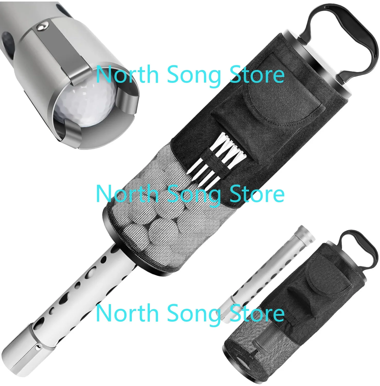 

Golf Ball Retriever, Shag Bag with Detachable Aluminum Alloy/Plastic Tube, Holds up to 80 Balls