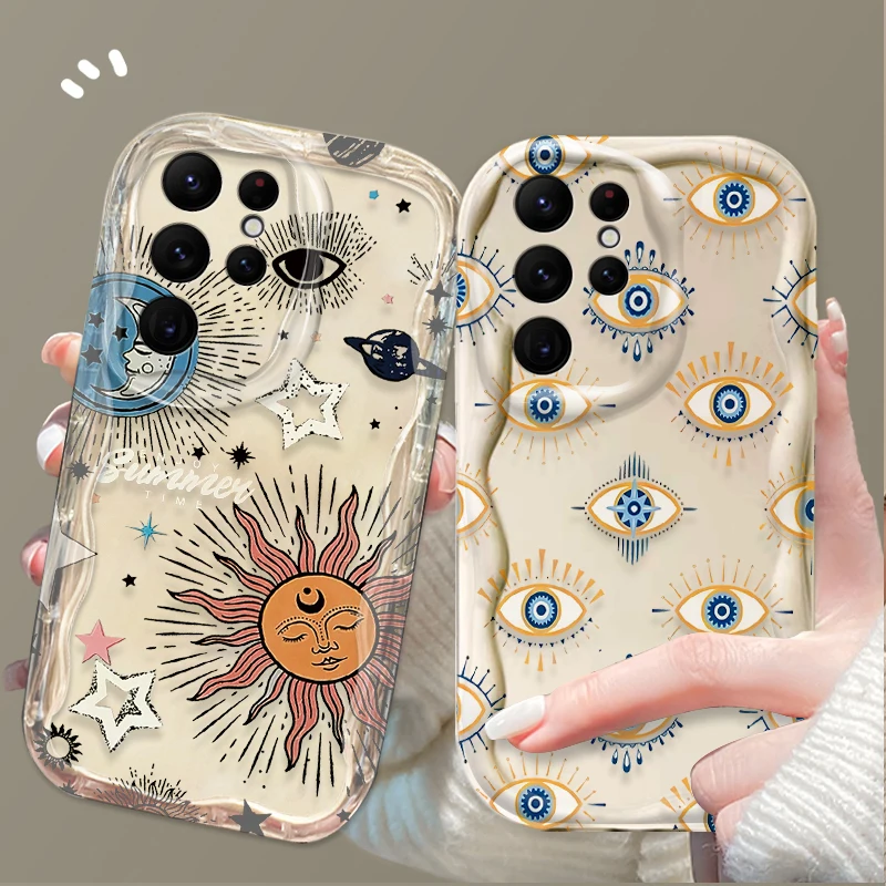 Moon Sun God Eyes Graphic Soft Phone Case For Samsung Galaxy S25 S24 Ultra S23 S22 S21 S20 Plus FE A56 A36 A26 Shockproo Cover