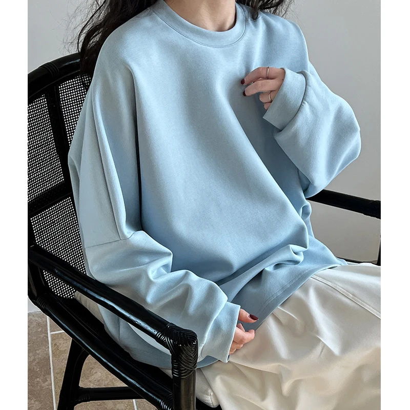 

Women Spring Solid Color White Loose Style Hoodies O-Neck Fashion Pullovers New Clothes Tops Sweatershirt