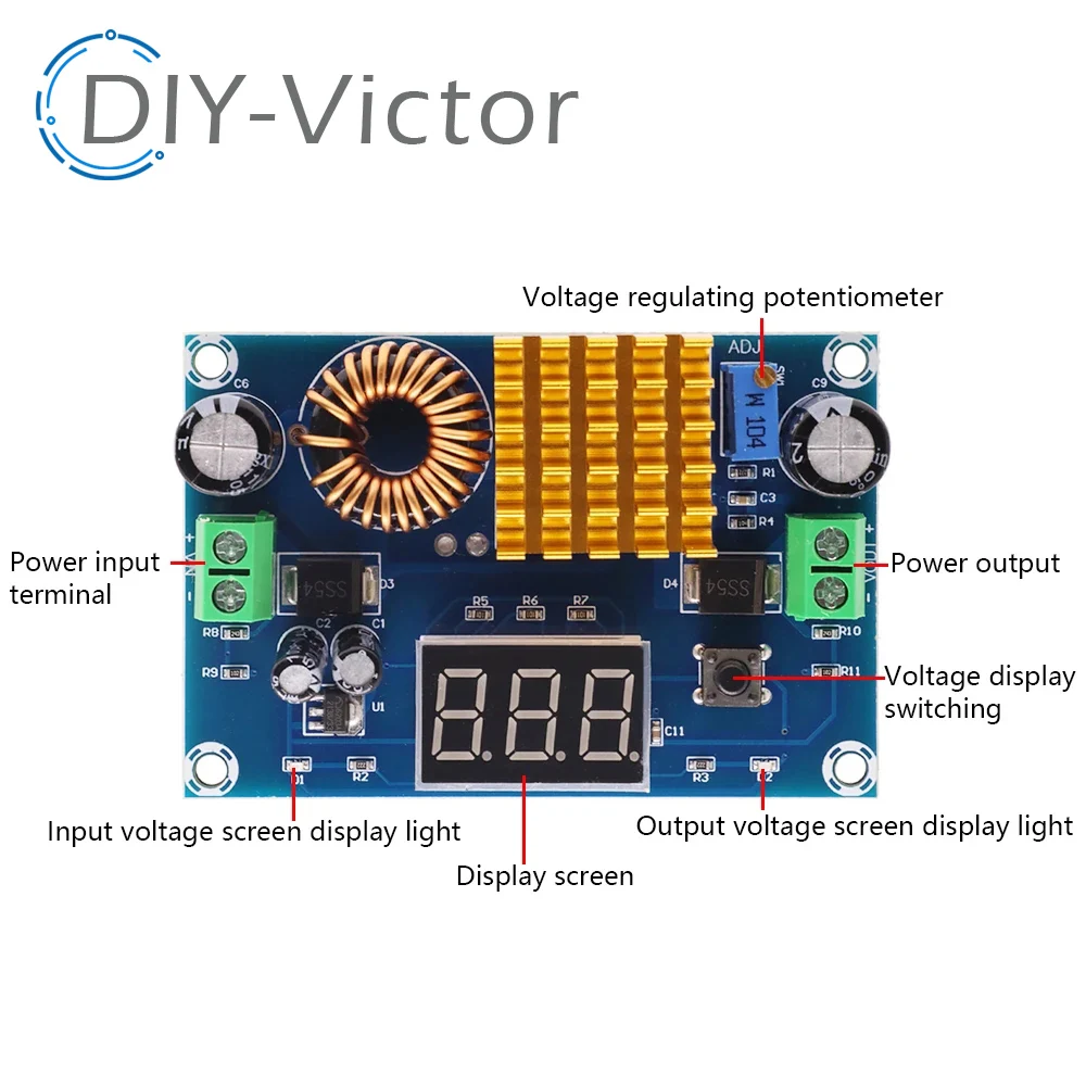 XH-M411 DC 3V-35V To DC 5V-45V Boost Module Digital Voltmeter DC-DC Step Up Module Boost Converter Board 5A Power Adjustable