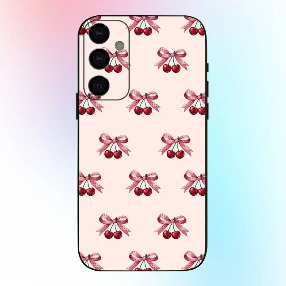 Cherry & Bow Pattern Phone Case For Samsung Galaxy A73,A72,A71,A70,A53,A52,A51,Others Soft Black Cover #5