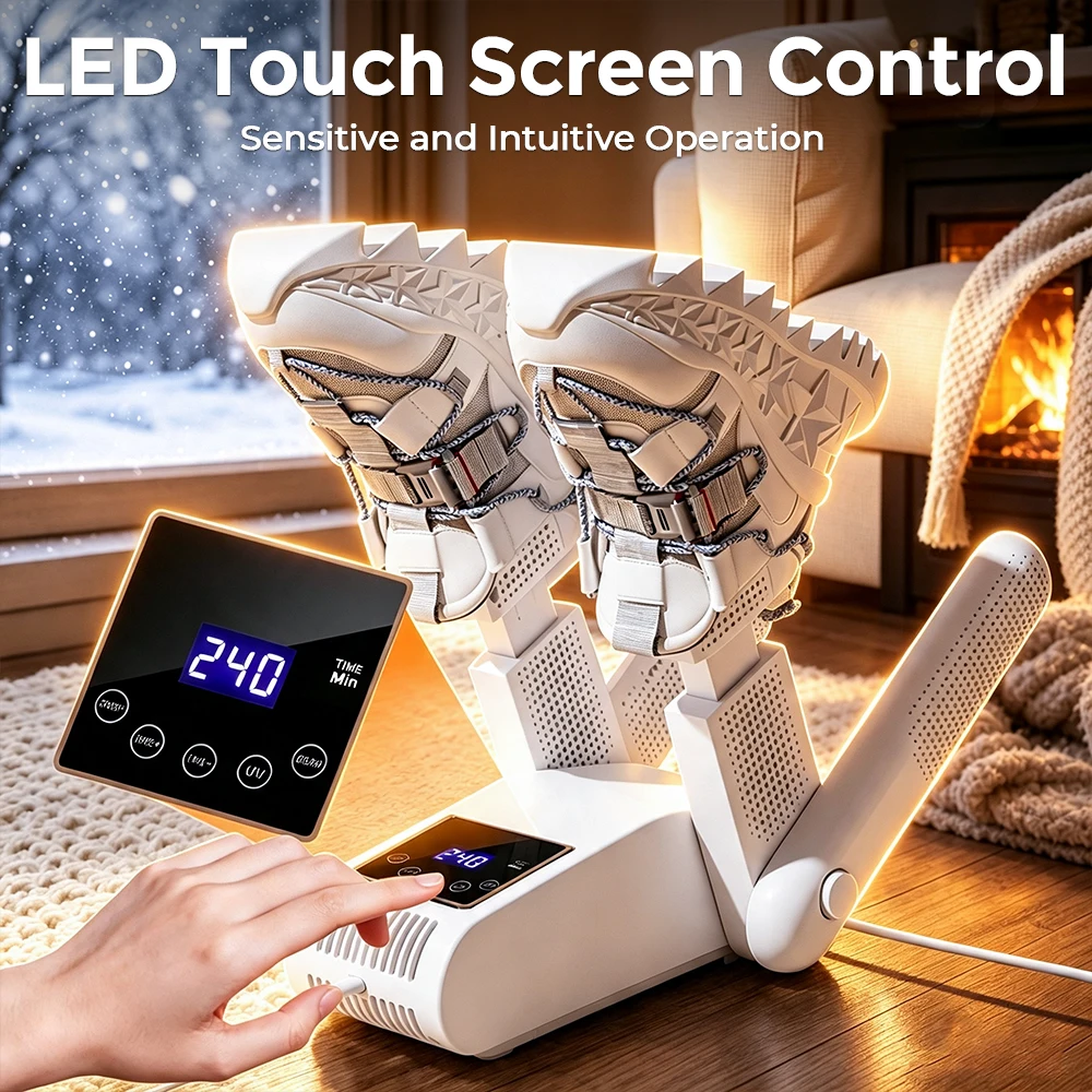 Dual-V Schuhtrockner, tragbarer elektrischer Schuh- und Stiefeltrockner mit UV-Licht, klappbar, 8-stufiger Timer, Smart-Display für Handschuhe, Hüte, Socken, Skischuhe – Detail 5