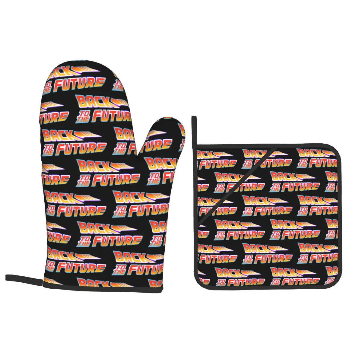 Back To The Future Movie Logo Oven Mitts and Pot Holder Sets of 4 for Baking Kitchen Cooking Grilling Resistant Non-Slip Gloves