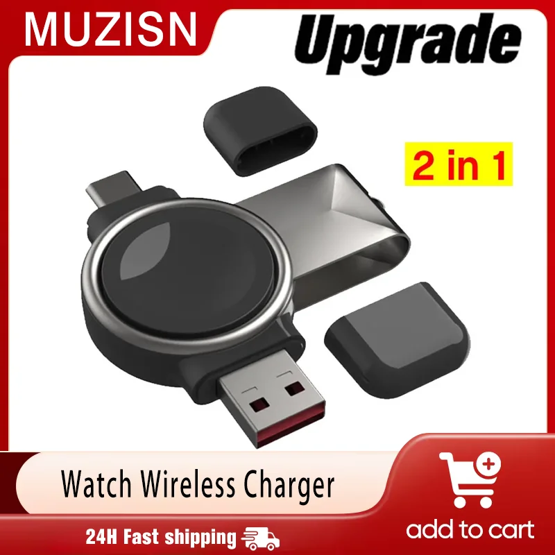 

Магнитное беспроводное зарядное устройство 2 в 1 для Apple Watch серии 8 7 6 5 4 3 2 SE USB-C Портативная станция быстрой зарядки для iWatch 5 4