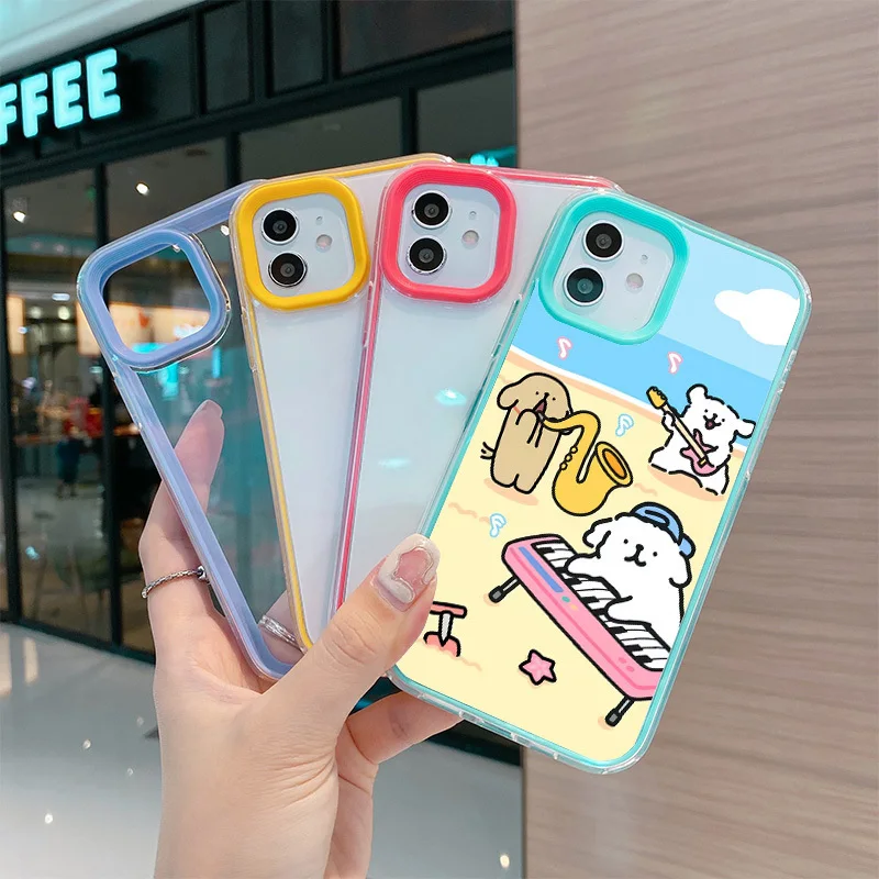 Cute Cartoon Beach Music Party Line Dog 3 In 1 Clear Case For Iphone 11 14 15 16 Pro Max Soft TPU 12 13 Mini 7 Plus XS XR Cover