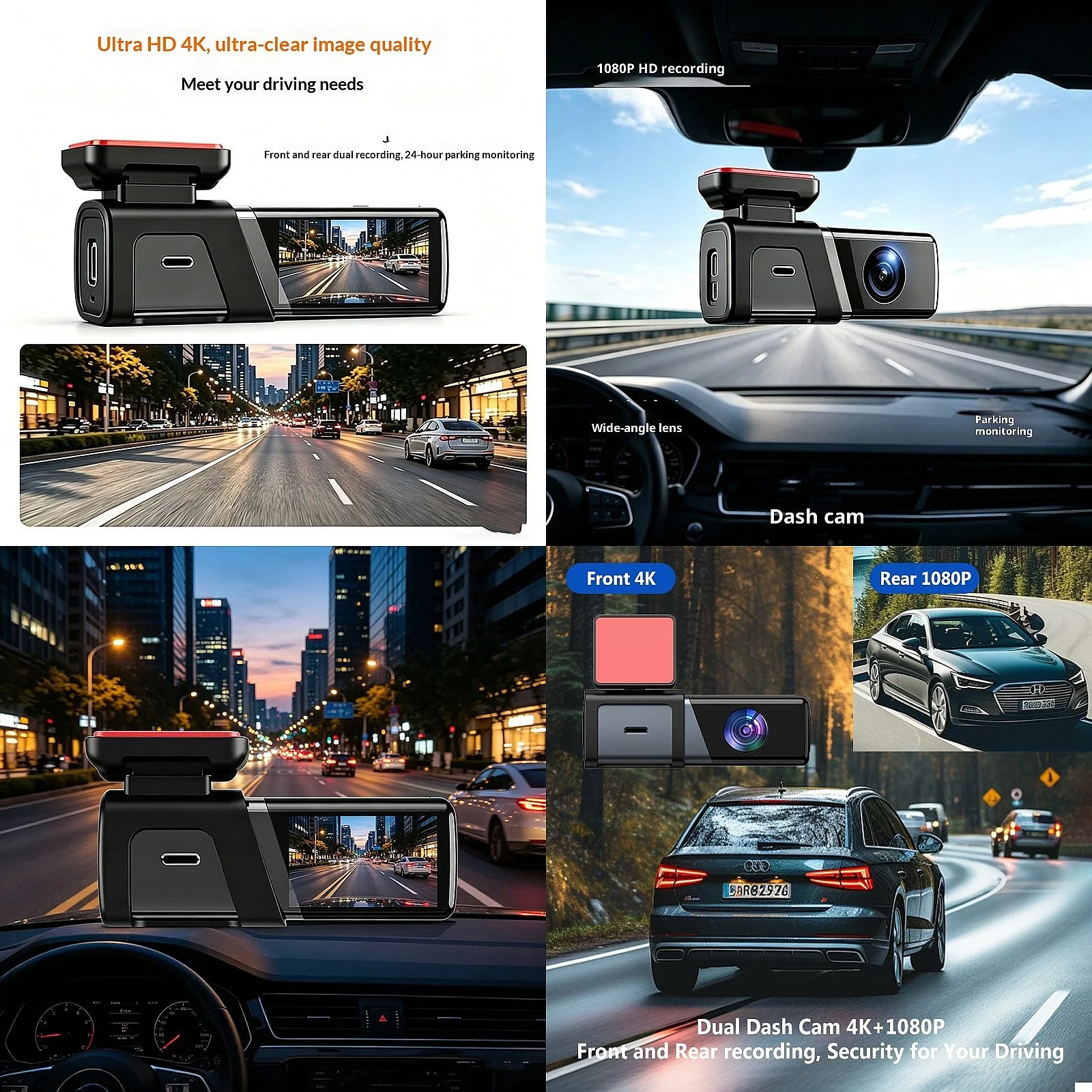 A59 4K WiFi Dash Cam Front and Rear Dual Lens Night Vision Car Recorder