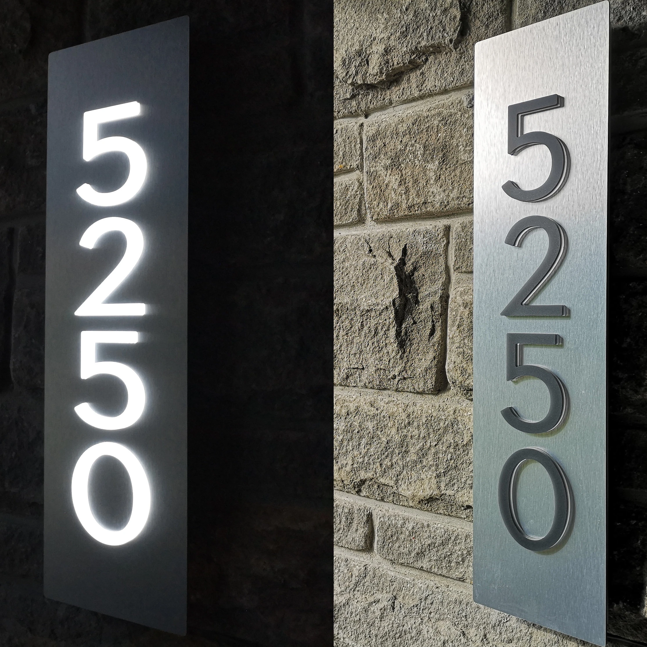 metal escovado painel led para a decoracao da casa sinal numerico luminoso iluminacao exterior placa de endereco do rua material 01