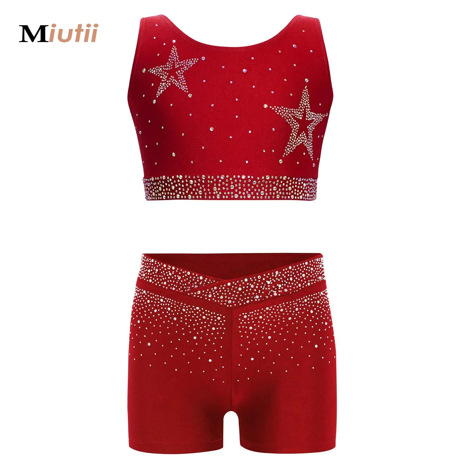 

Kids Girl's Workout Gymnastics Outfit Yoga Sets Sleeveless Ballet Dance Vest+Shorts Crop Top Teen Sports Athletic Suits