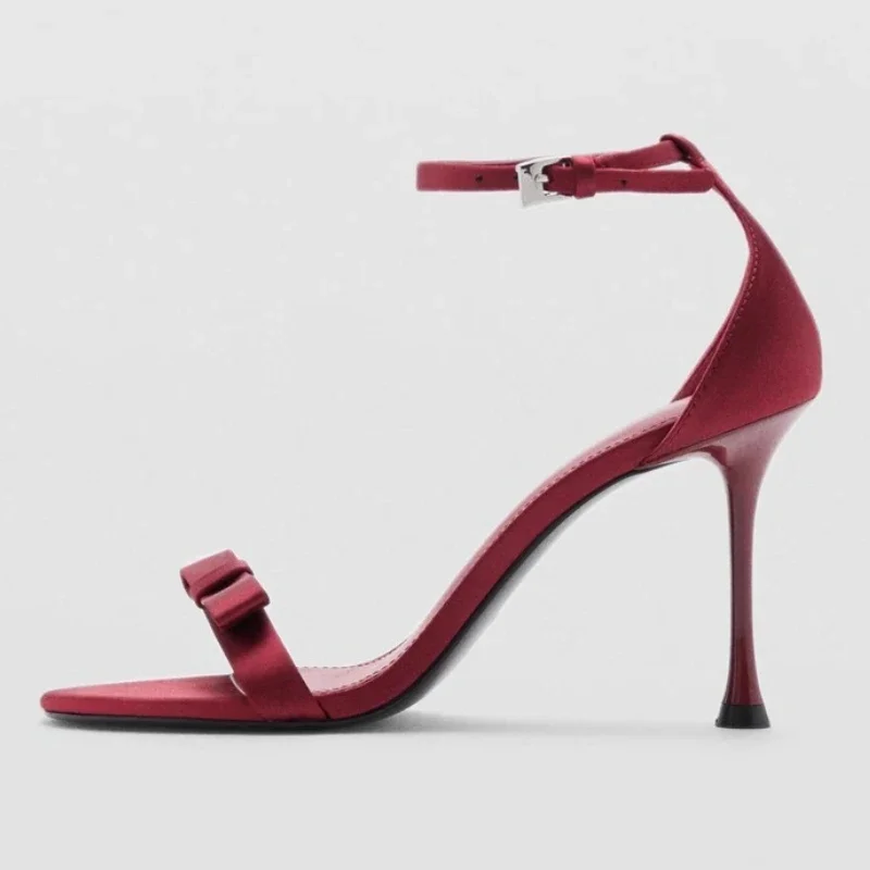 

Luxury Satin Sexy High Heels for Women Bowknot Ankle Strap Elegant Sandals Female Concise Fashion Banquet Party Wedding Shoes