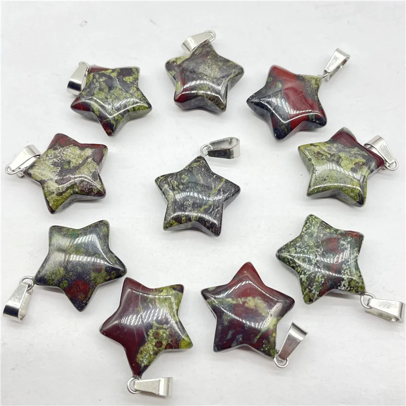 Fashion Natural Gem Quartz Crystal Dragon Blood Stone Agate Star Pendant For Diy Jewelry Making Necklace Accessories 20PCS