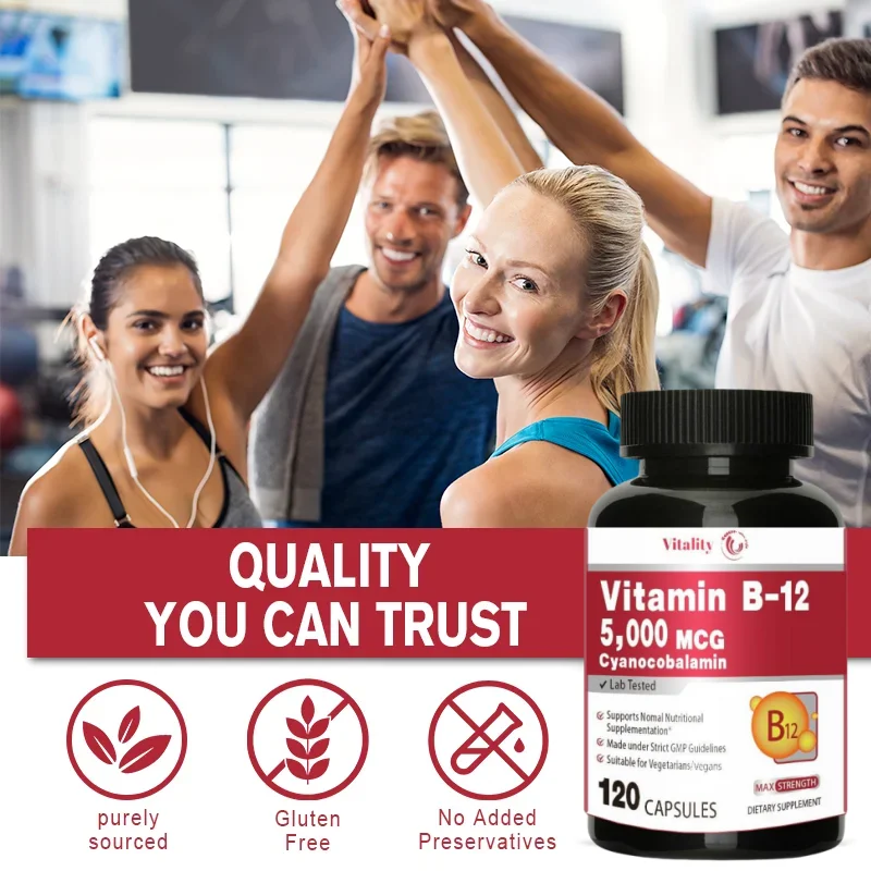 Vitality Vitamin B12-5000 MCG Supplement -Benefits Brain & Heart Function, Supports Memory, Learning, Helps Boost Natural Energy