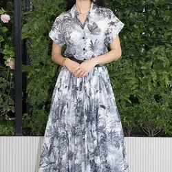 Vintage Printed Dress Women with Belt Summer Single Breasted Vintage Dresses for Women Design A-line Elegant Clothes