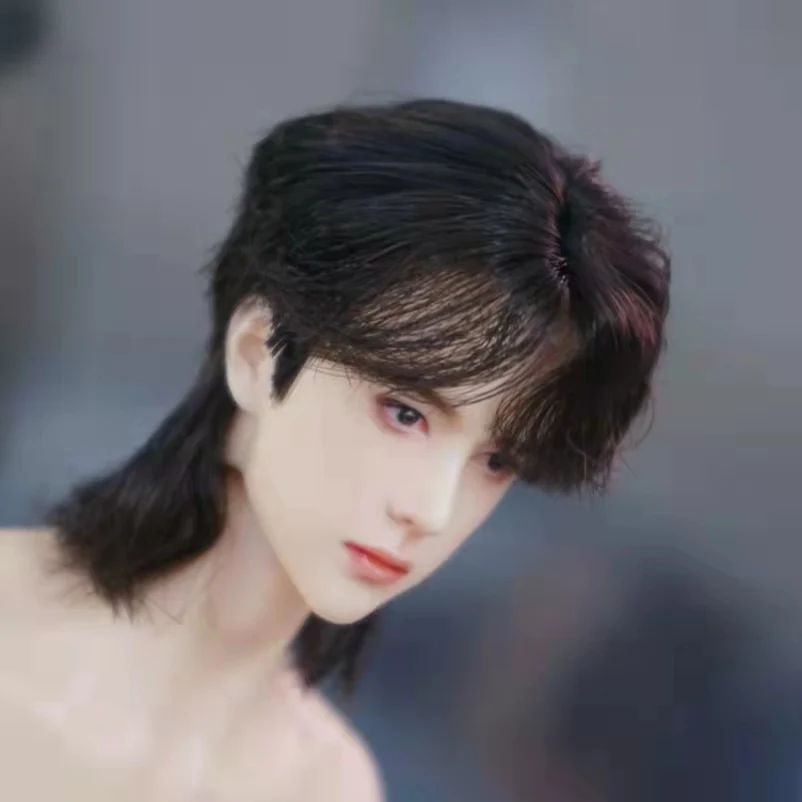 1/6 BJD Figure Doll Wig Wang Yibo Stage Hair Long Wolftail Boy Male HandMade Realistic Idol Wig Collection Male Doll