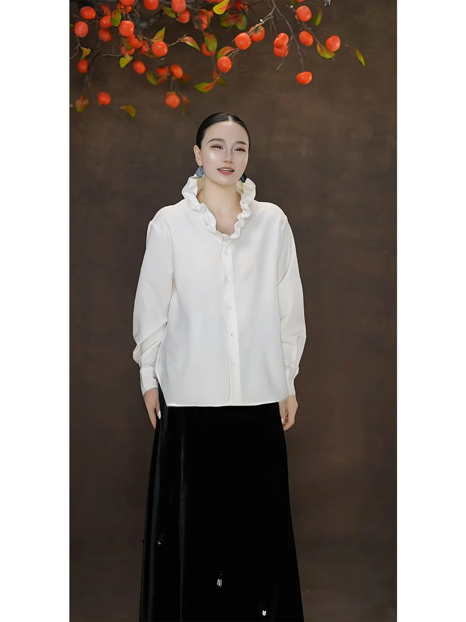 

Ele Unique Chinese Sle Women's irt Beautiful Luxury Anti-Aging Trendy Long Sve Polyester Fiber Casual irt