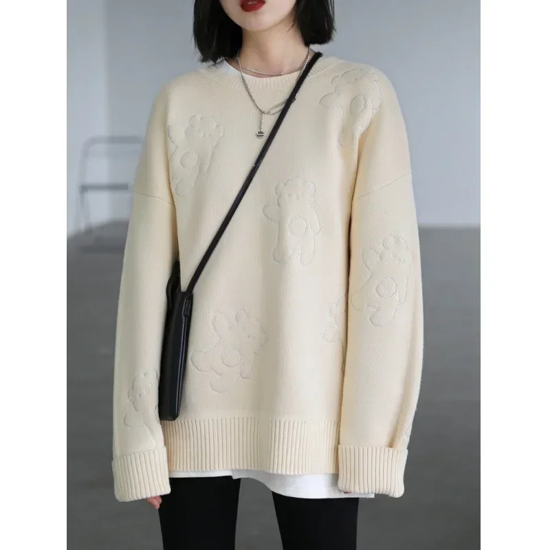 CHIC VEN Women Sweater Knitted Pullovers Thick Warm Casual Loose Women\'s Jumpers Office Lady Coat Female Tops Autumn Winter 2023