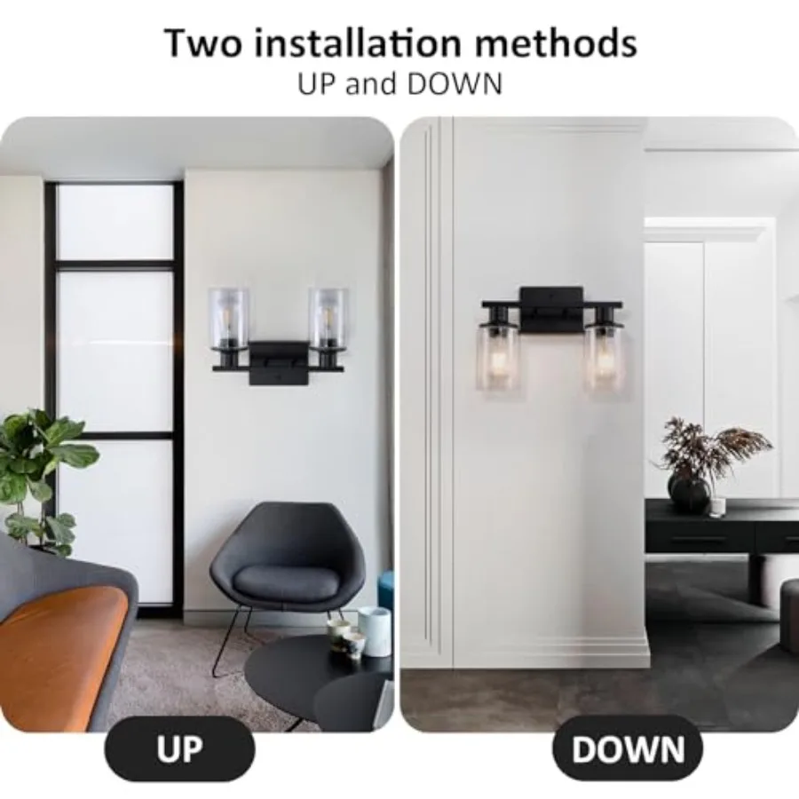 Matte Bathroom Light Fixtures Over Mirror, Bathroom Vanity Light with Clear Glass Shade, Modern Farmhouse Wall Sconces Lighting view 5
