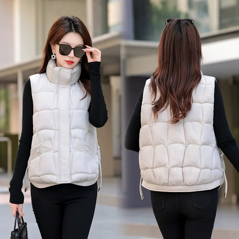 

2025 New Women Winter Warm Waistcoat Ladies Sleeveless Stand Collar Coats Warm Outerwear Casual Down Cotton Vest Jackets Female
