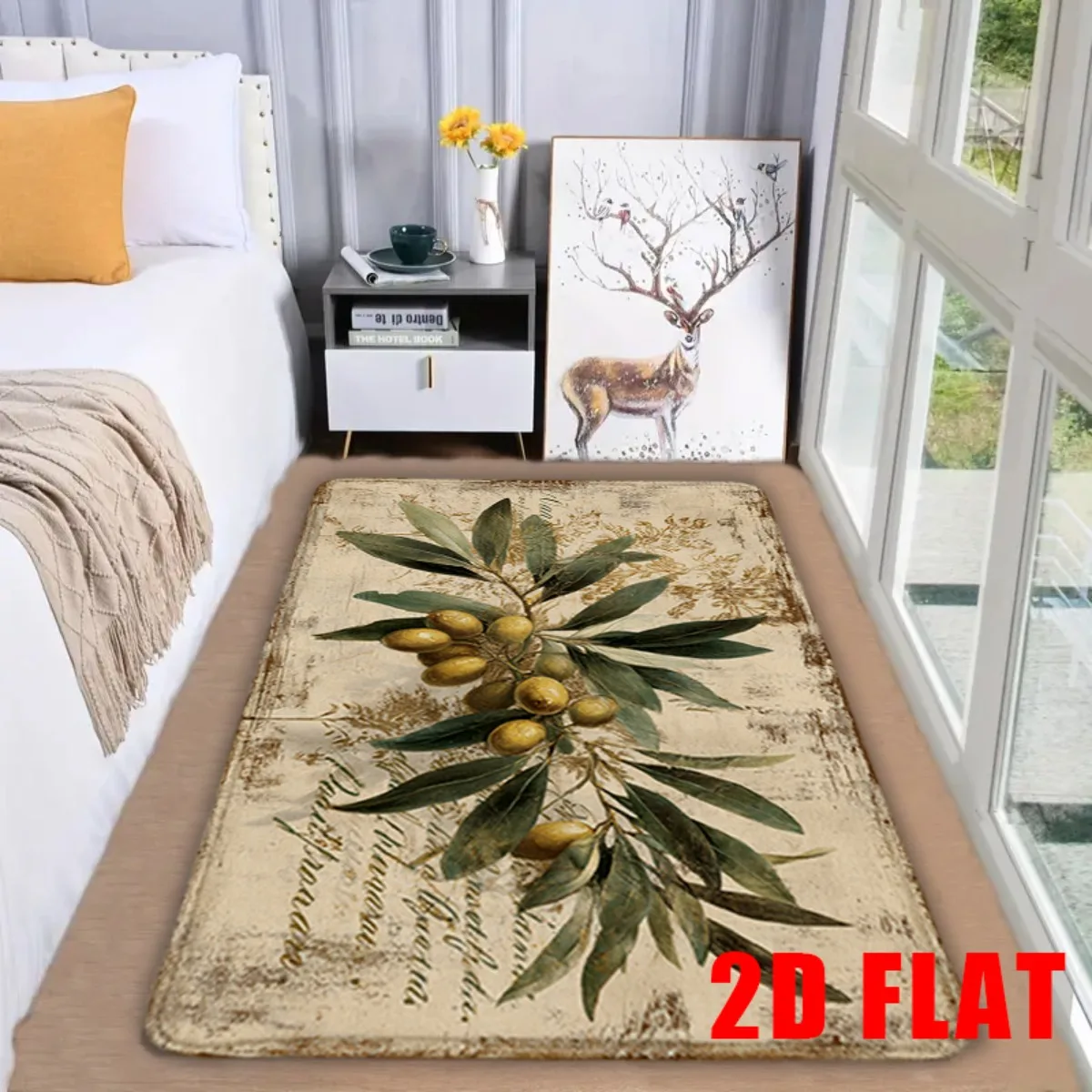 Vintage Botanical Olive Branch Runner Rug Polyester Area Mat Mediterranean Style Hallway Carpet for Living Room Bedroom Home
