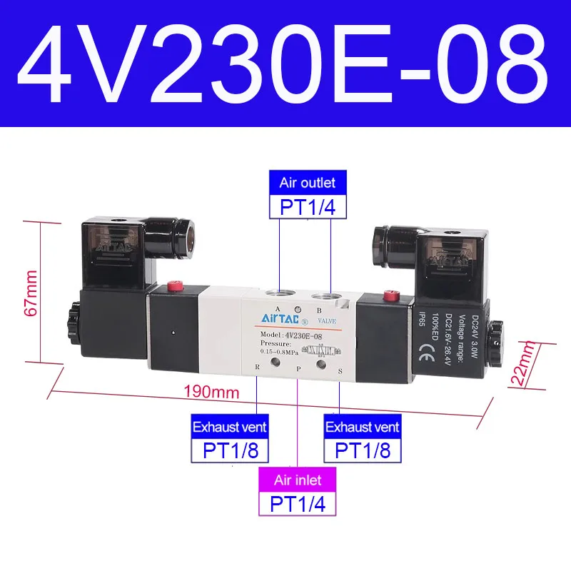 AIRTAC Originele Pneumatische 5/3 Weg Dubbele Magneetventiel 4V130C-06/M5 4V230C-08 4V330C-10 E P Omkeerklep 12V 24V 110V 220V