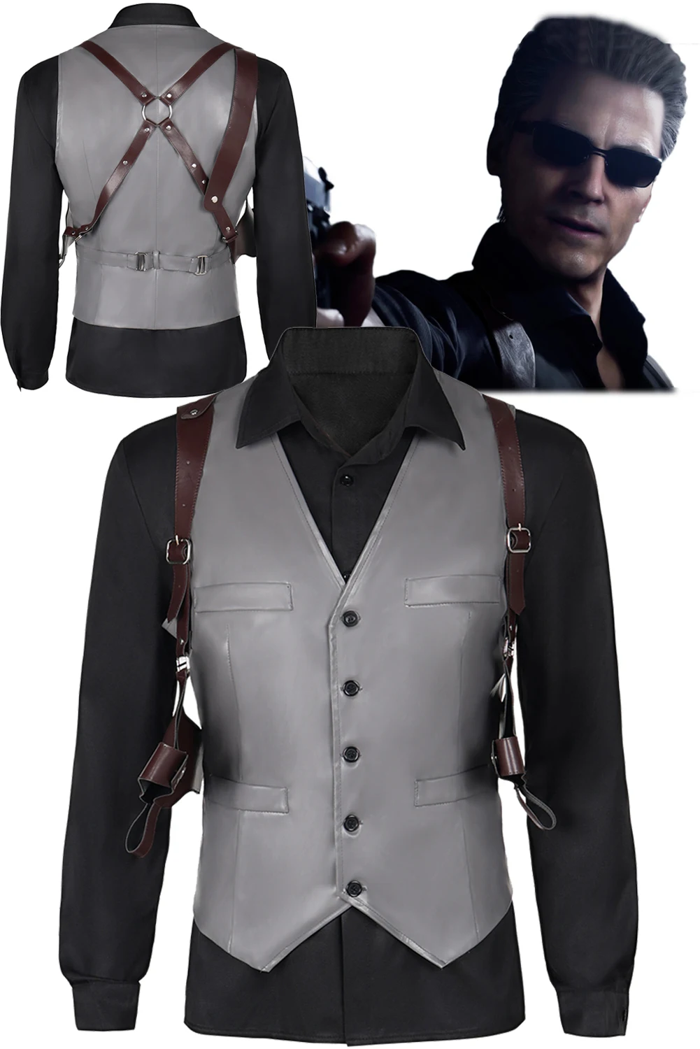 Game Resident Wesker Cosplay Fantasy Agent Suit Shirt Vest Biohazard Costume Disguise Adult Men Male Roleplay Fantasia Outfits