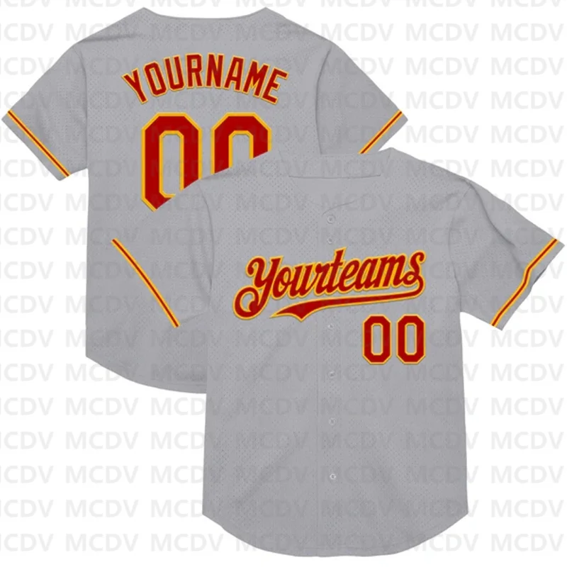 Custom Gray Red-Gold Throwback Baseball Jersey 3D Printed Casual Team Shirts Unisex Tops