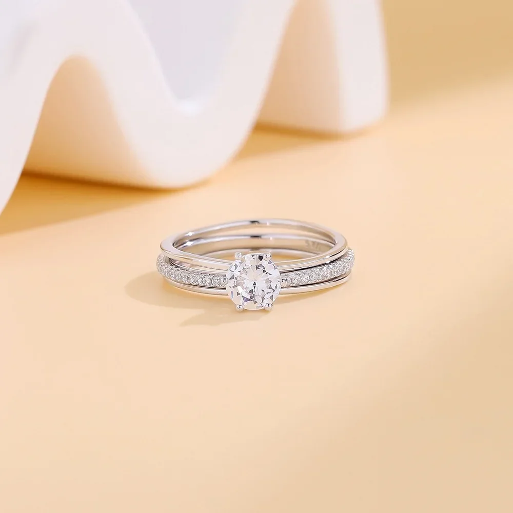 

New S925 sterling silver three row sandwich moissanite diamond ring for women 0.8ct fashionable wedding jewelry
