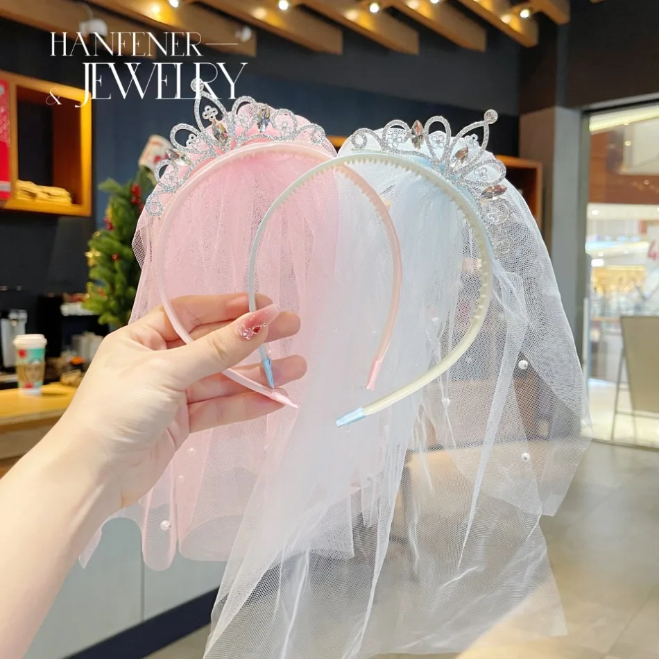Girl Korean Version Princess Floating Yarn Headband Three-dimensional Pearl Crown Bow Versatile Western Style Hair Headband TM04