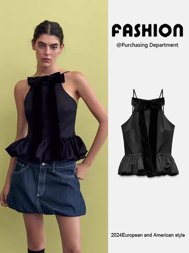 

New Summer Women's Faion Sexy Bal Svel Knot Balloon Silk Top Versatile Ele Stage Costume 9004420