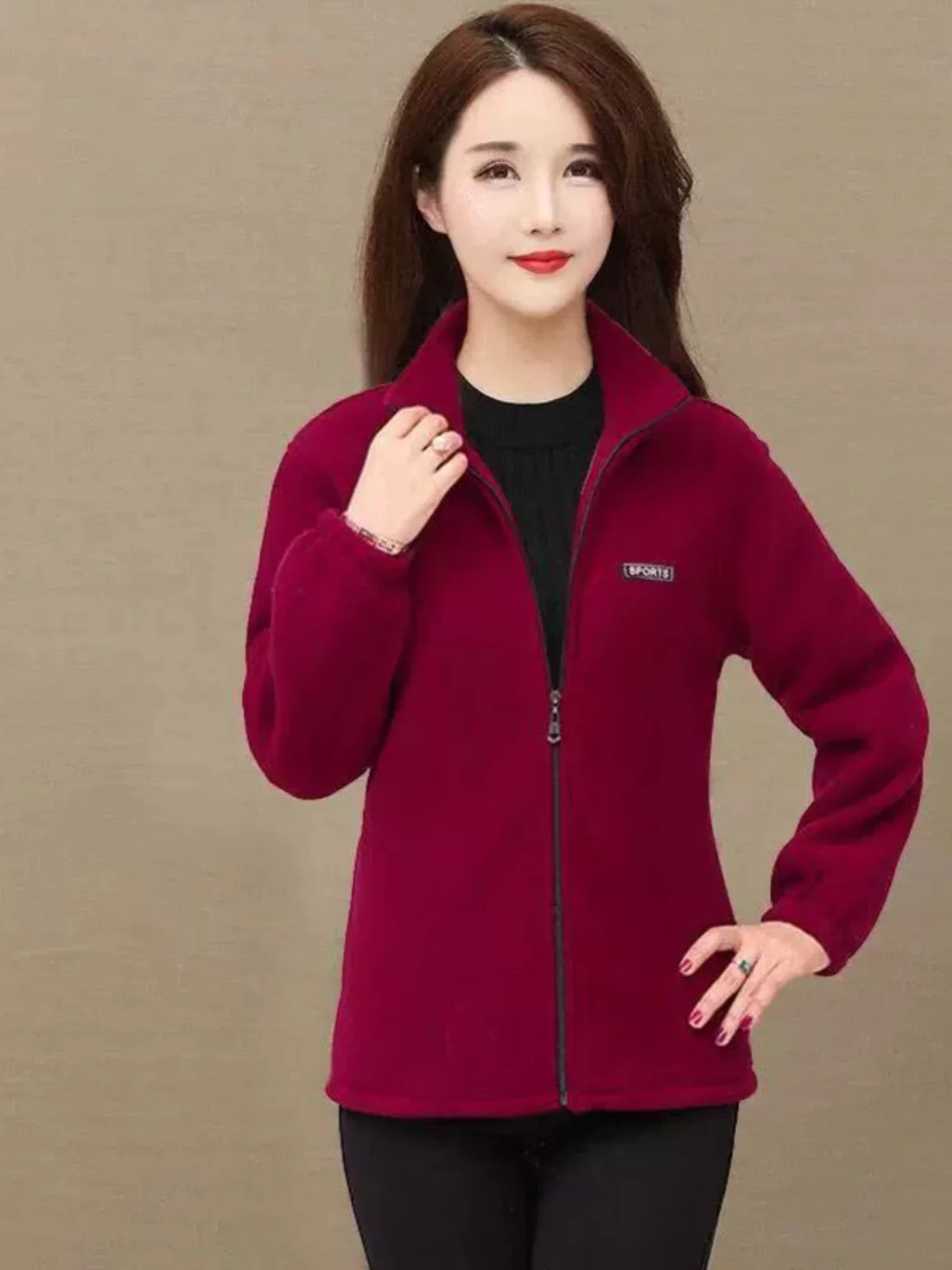 

Fashionable Long Sleeve Fleece Jacket Women's Autumn Winter Clothes Sweatshirt Large Size Polyester Fiber Warm Commute Style