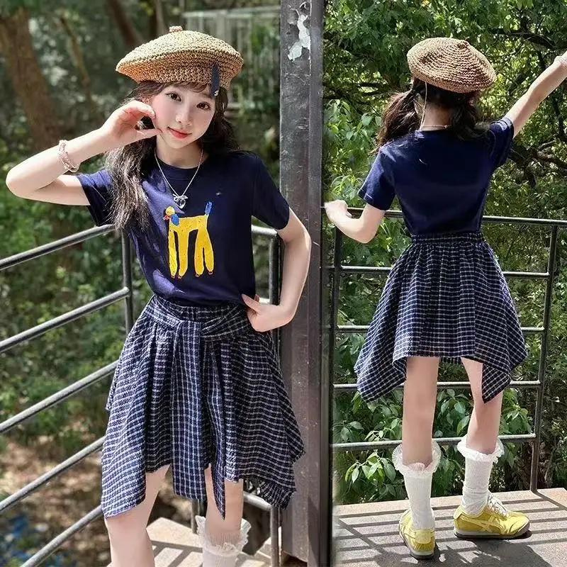

Girls Summer Two-Piece Set Short-Sleeved T-Shirt And Irregular Skirt Children's Outfit 100-160CM