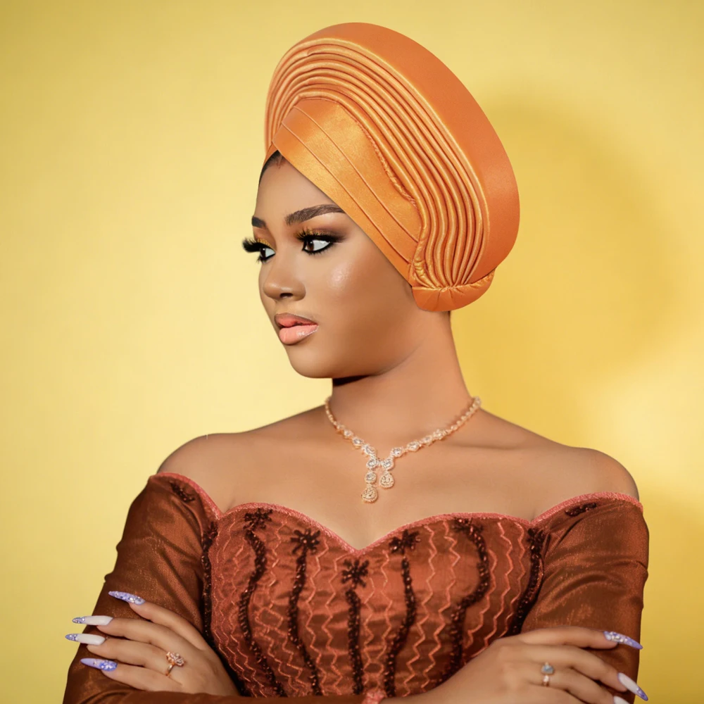 

Glitter Turban Cap for Women African Gele Muslim Hijab Headscarf Bonnet Nigeria Female Head Wraps Wedding Geles Party Headpiece