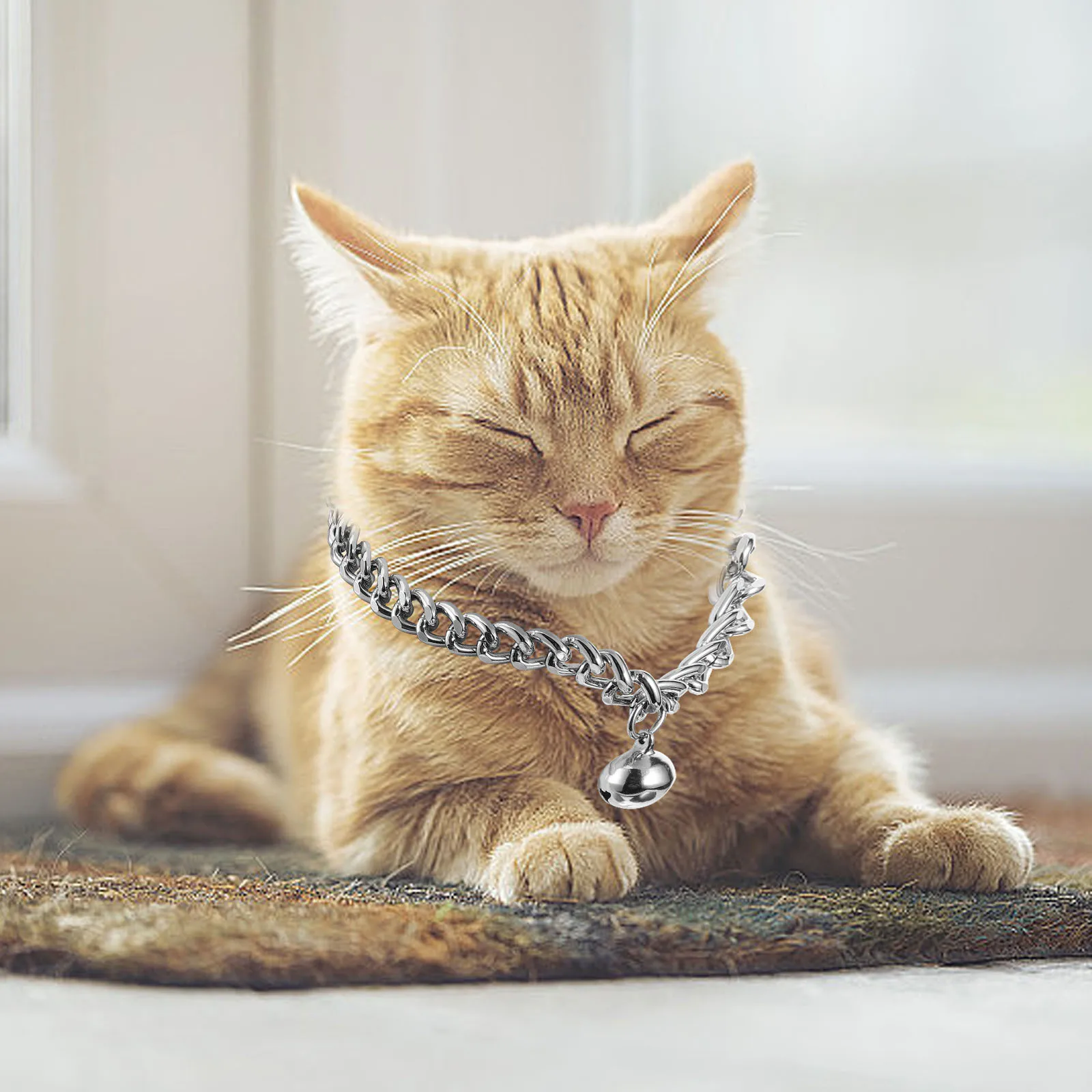 

Aluminum Alloy Pet Collar Adjustable Cat Dog Kitten Neck Accessory with Bell Decorative Metal Collar for Small Pets