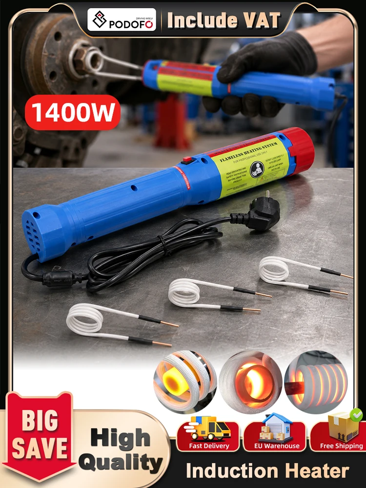 Podofo 1400W – przenośne urządzenie do podgrzewania indukcyjnego z magnetycznym uchwytem i 3 stałymi cewkami, czas podgrzewania: 20 sekund, wysoka moc, narzędzie do podgrzewania indukcyjnego, — 2