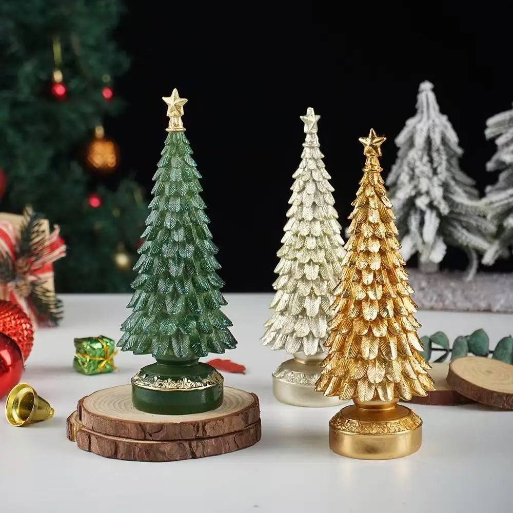 

Resin Christmas Tree Figurine Xmas Tree Table Centerpiece Desk Ornament for Home Living Room Bookshelf Holiday Decors