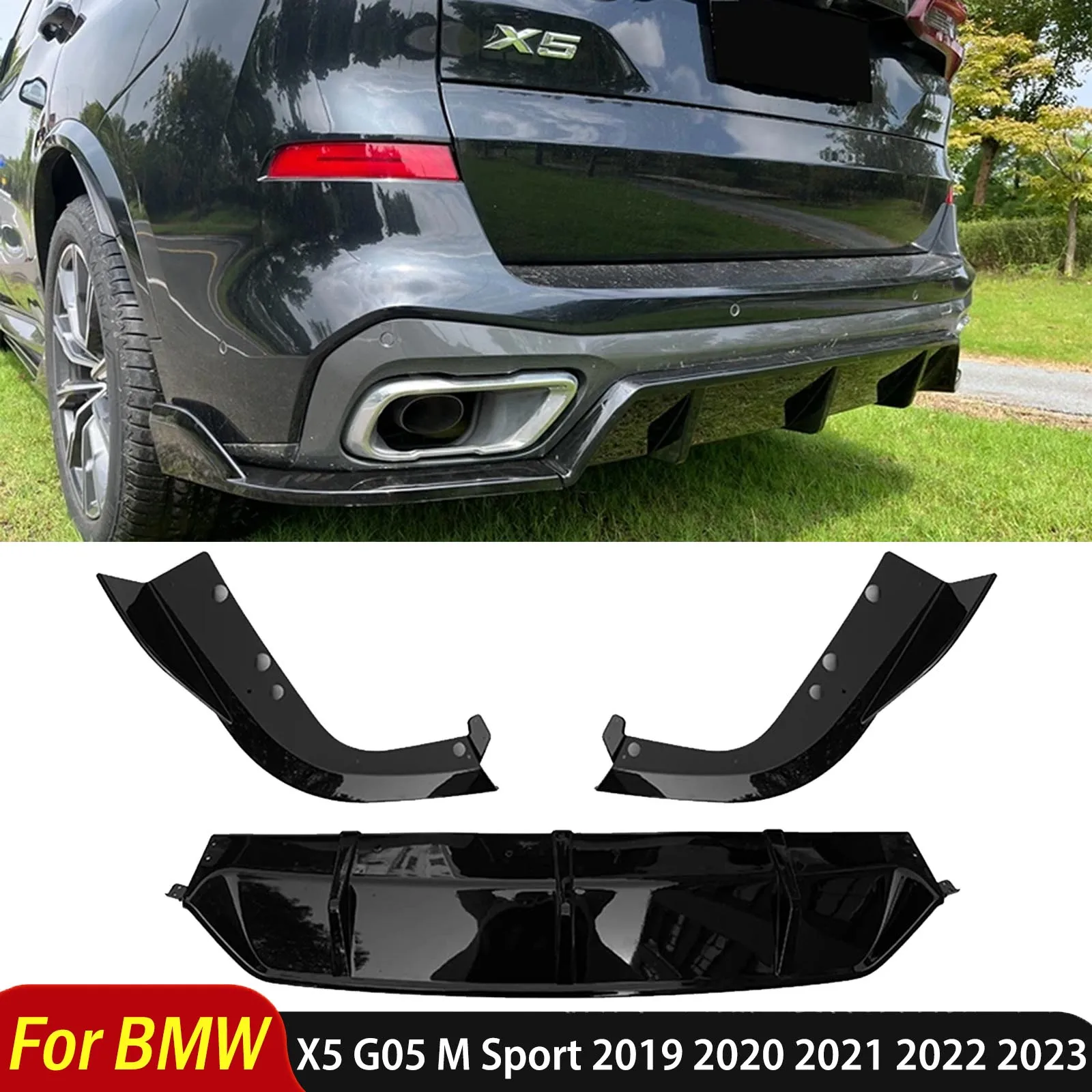 

For BMW X5 G05 M Sport 2019 2020 2021 2022 2023 MP Car Rear Bumper Splitter Spoiler Diffuser Lip Corner Modification Accessories